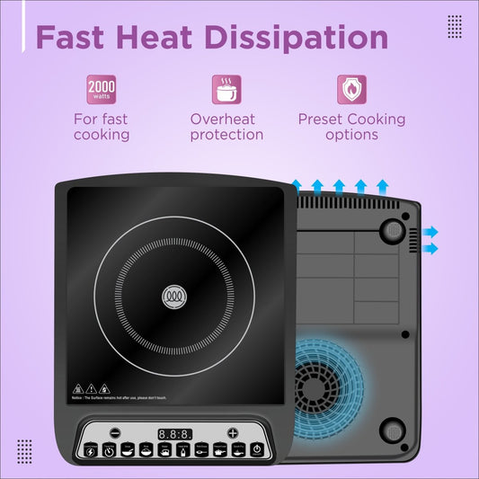 MrDeal 2000 Watt Induction Cooktop, Auto Shut-Off & Overheat Protection, 7 Indian Cooking Presets, MI-8C